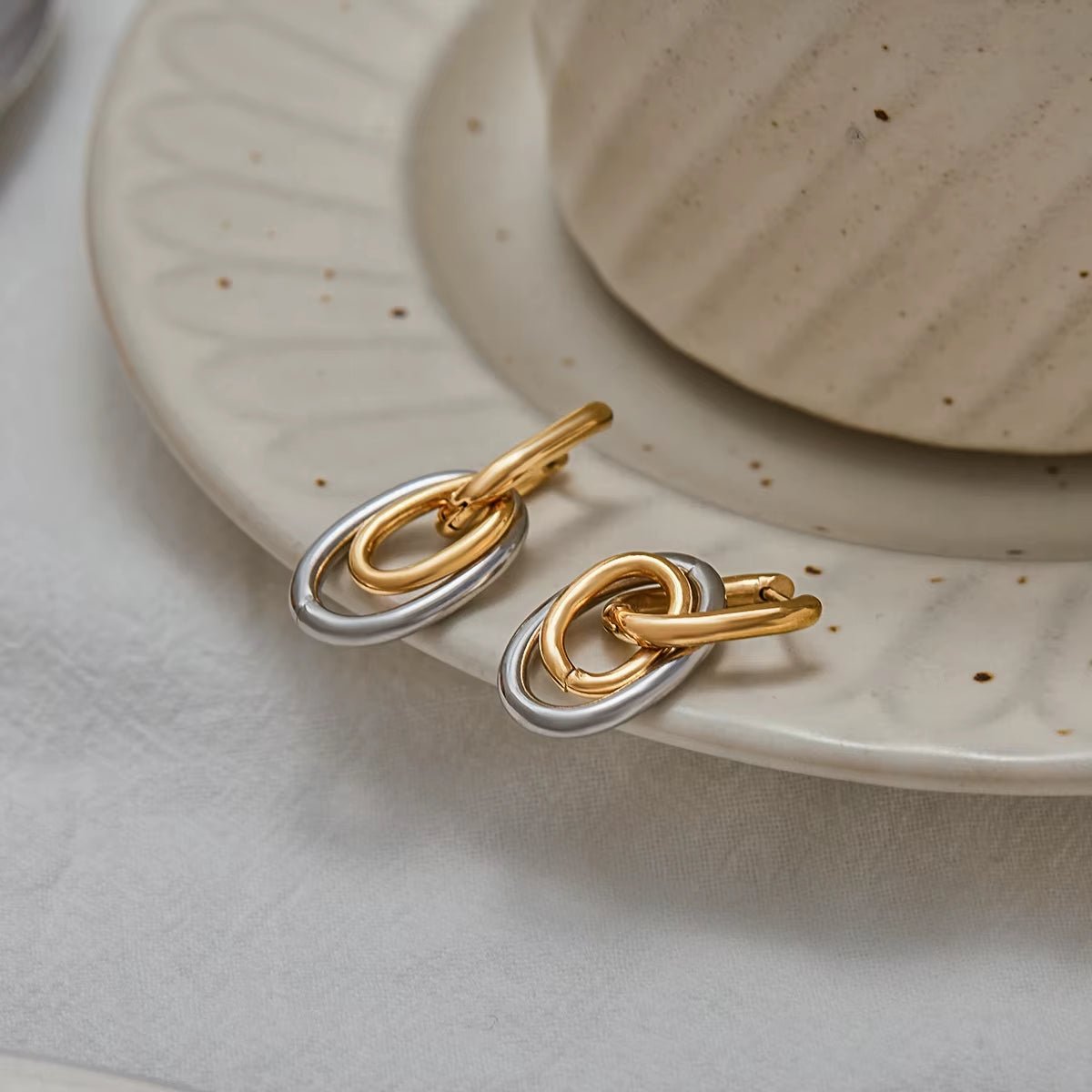 Aris Mixed Metal Linked Hoop Earrings - ILLUSIVE JEWELS USA