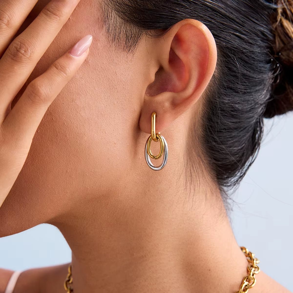Aris Mixed Metal Linked Hoop Earrings - ILLUSIVE JEWELS USA