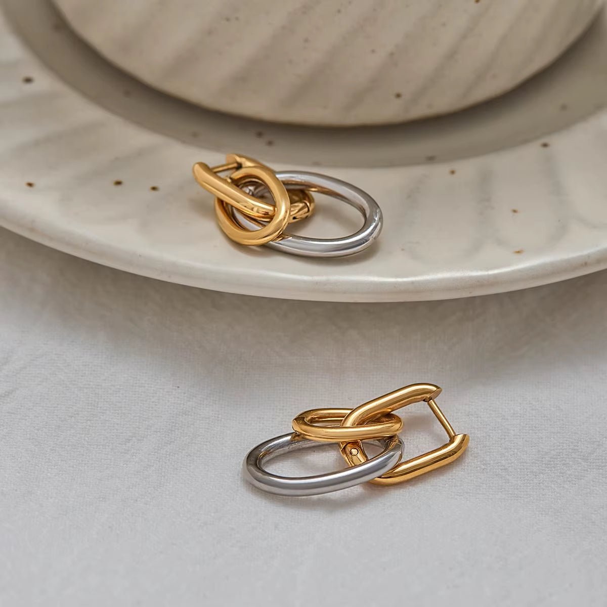 Aris Mixed Metal Linked Hoop Earrings - ILLUSIVE JEWELS USA