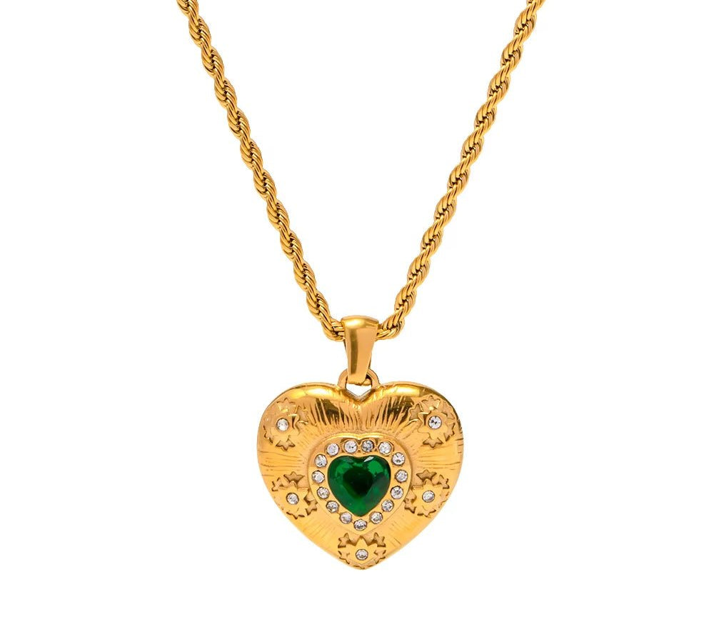 Green Heart Stone Pendant Necklace - ILLUSIVE JEWELS USA
