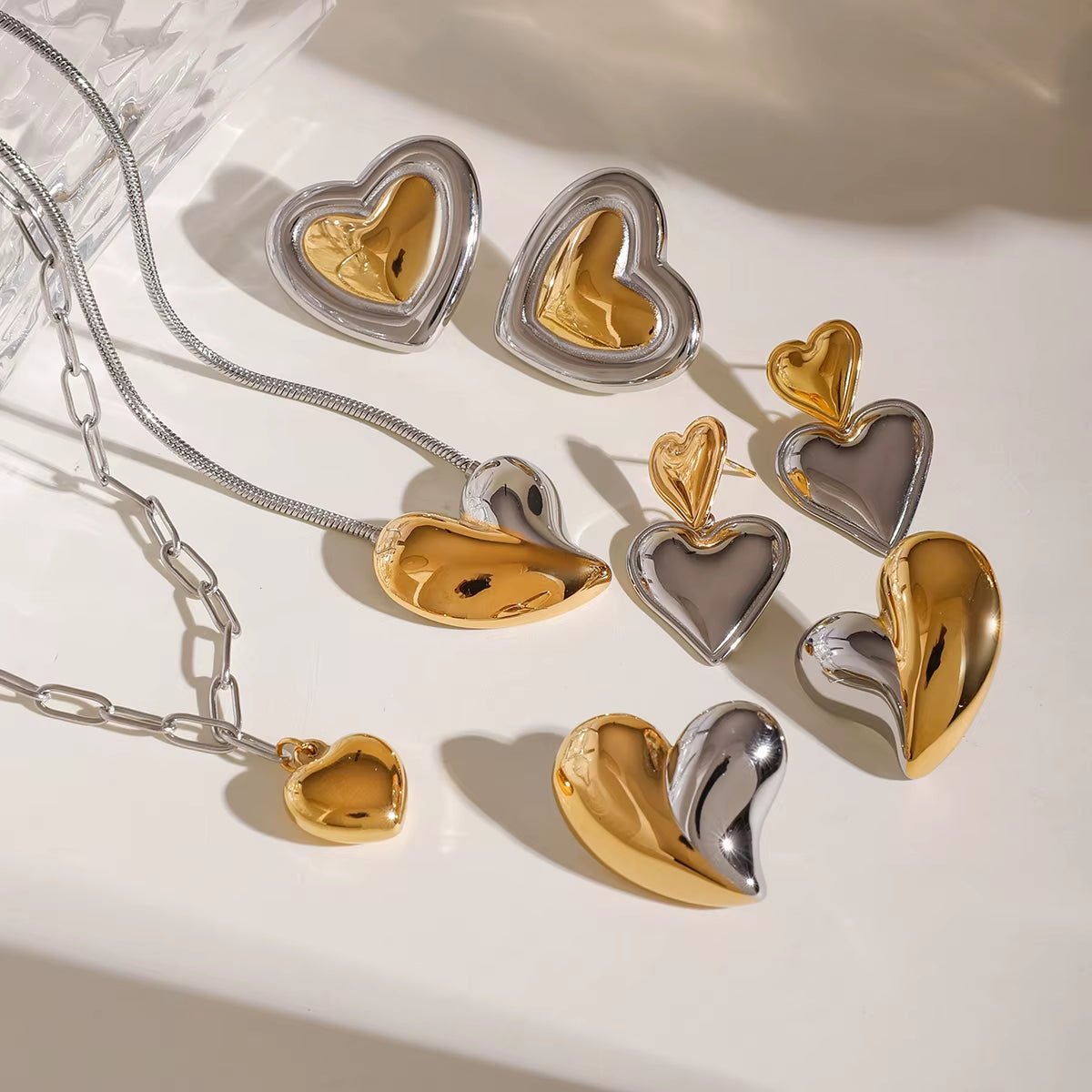 Nina Mixed Metal Heart Stud Earrings - ILLUSIVE JEWELS USA