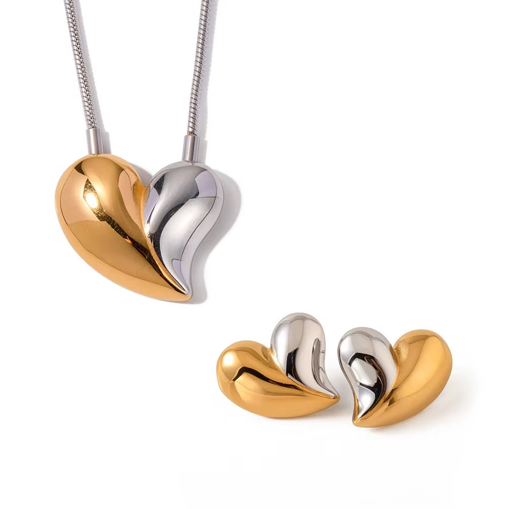 Nina Mixed Metal Heart Stud Earrings - ILLUSIVE JEWELS USA