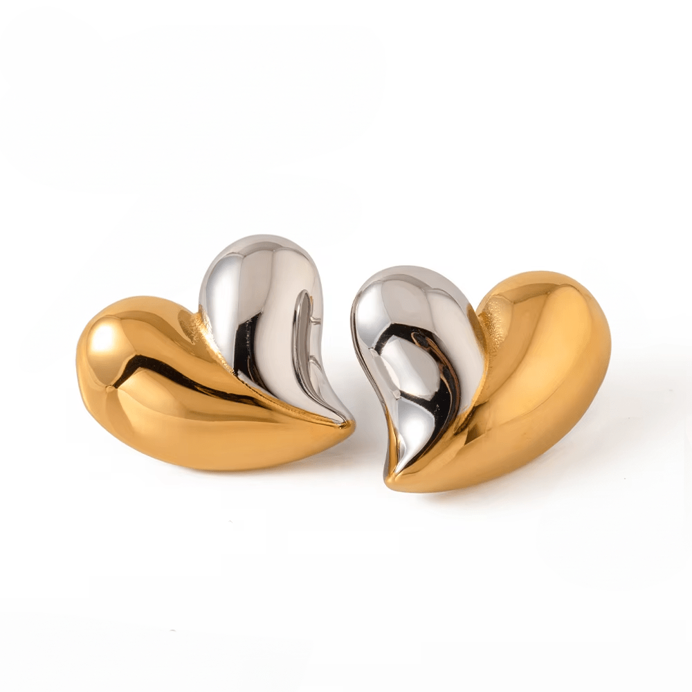 Nina Mixed Metal Heart Stud Earrings - ILLUSIVE JEWELS USA