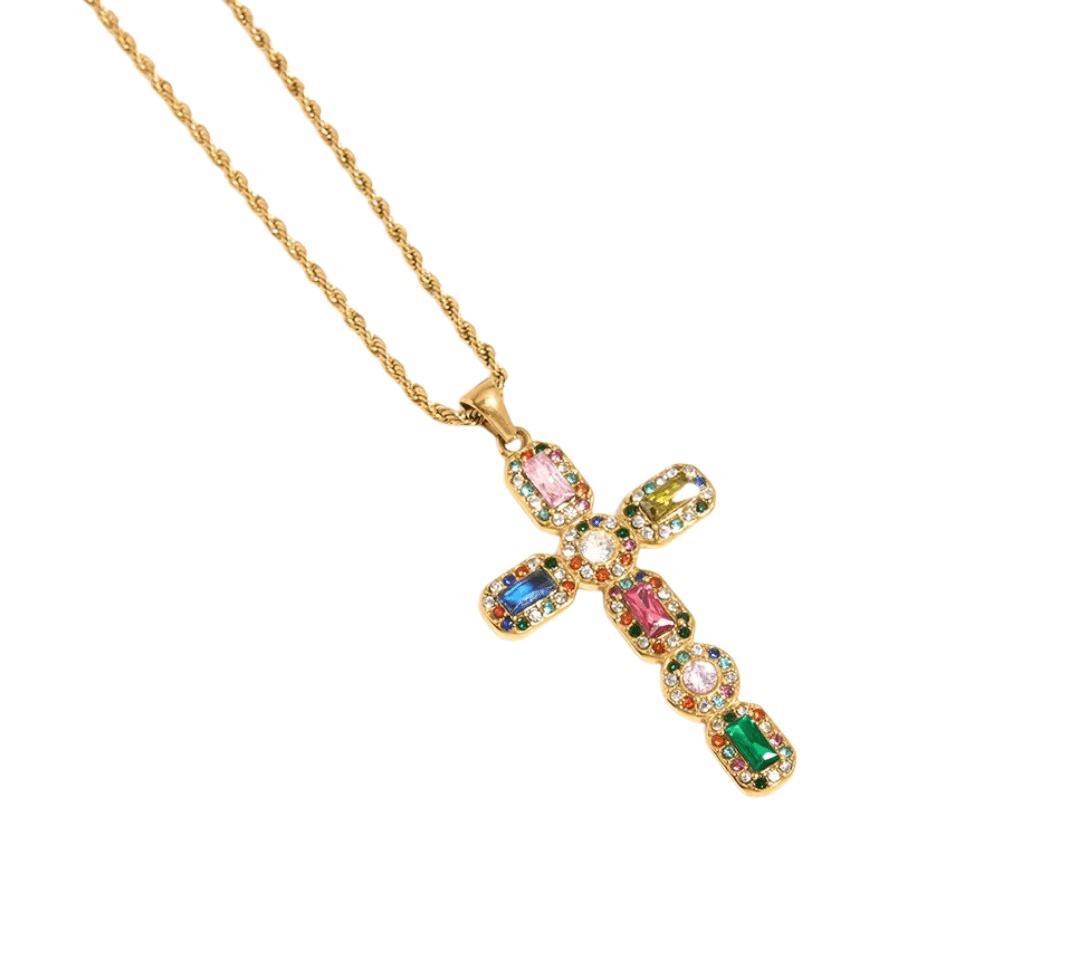 Rainbow Cross Gold Necklace - ILLUSIVE JEWELS USA
