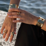 Sloane Gold Hammered Cuff Bangle - ILLUSIVE JEWELS USA