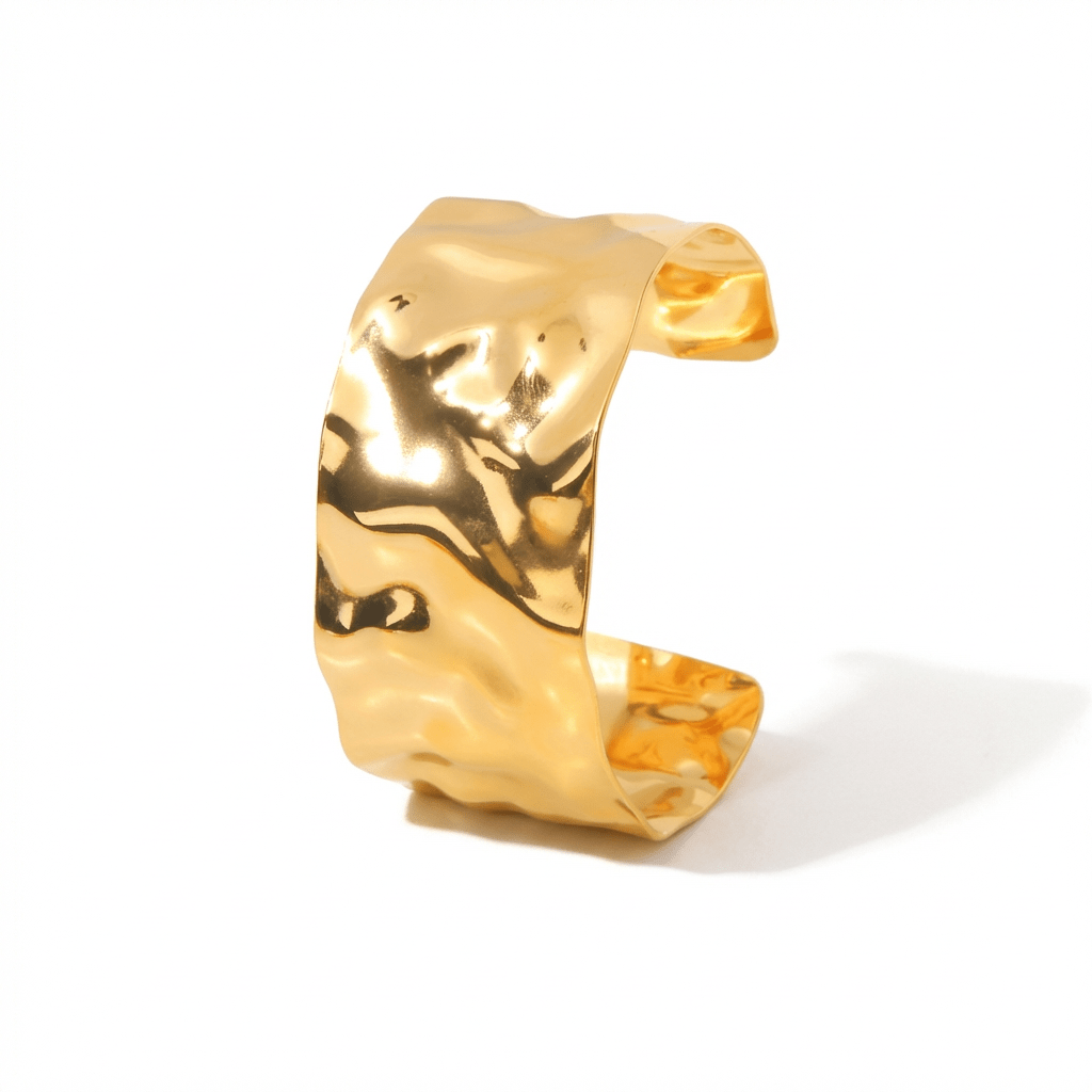 Sloane Gold Hammered Cuff Bangle - ILLUSIVE JEWELS USA