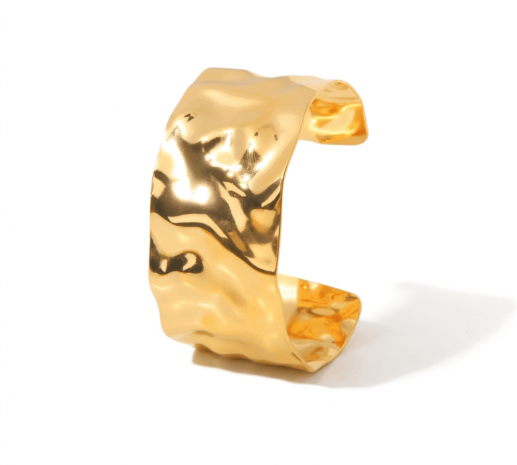 Sloane Gold Hammered Cuff Bangle - ILLUSIVE JEWELS USA