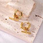 T Bar Gold Hoops - ILLUSIVE JEWELS USA