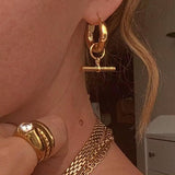 T Bar Gold Hoops - ILLUSIVE JEWELS USA